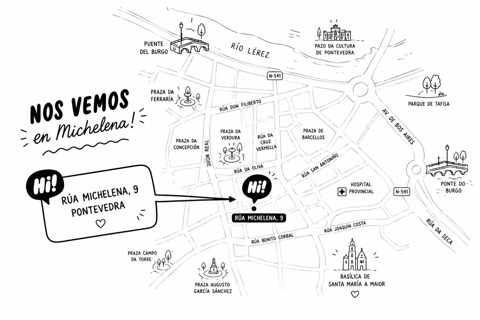 Mapa ilustrado de Michelena 9 en Pontevedra